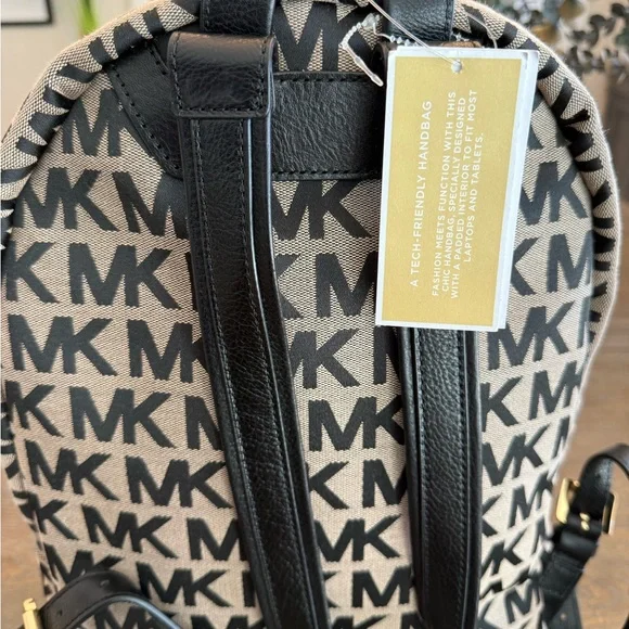 Michael Kors Black and Tan Logo Backpack - Picture 6 of 9